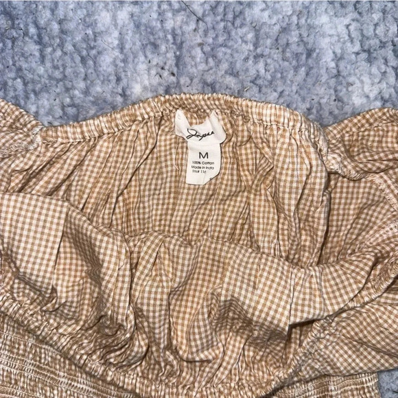 Japna Tan Plaid Cropped Blouse Size M - Picture 4 of 6